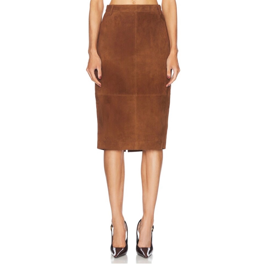 Retrofete Marcella Suede Leather Skirt in Cinnamon Size Medium $528
